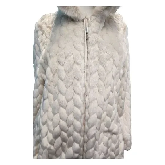 Gallery Cream Faux Fur Hoided Jacket Womens Medium - Picture 5 of 10